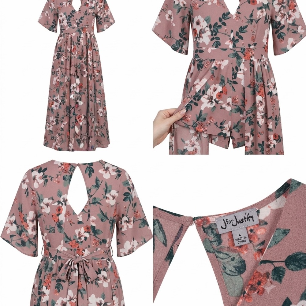 J for Justify Dusty Rose Floral Wrap Maxi Dress/Romper Size Large L